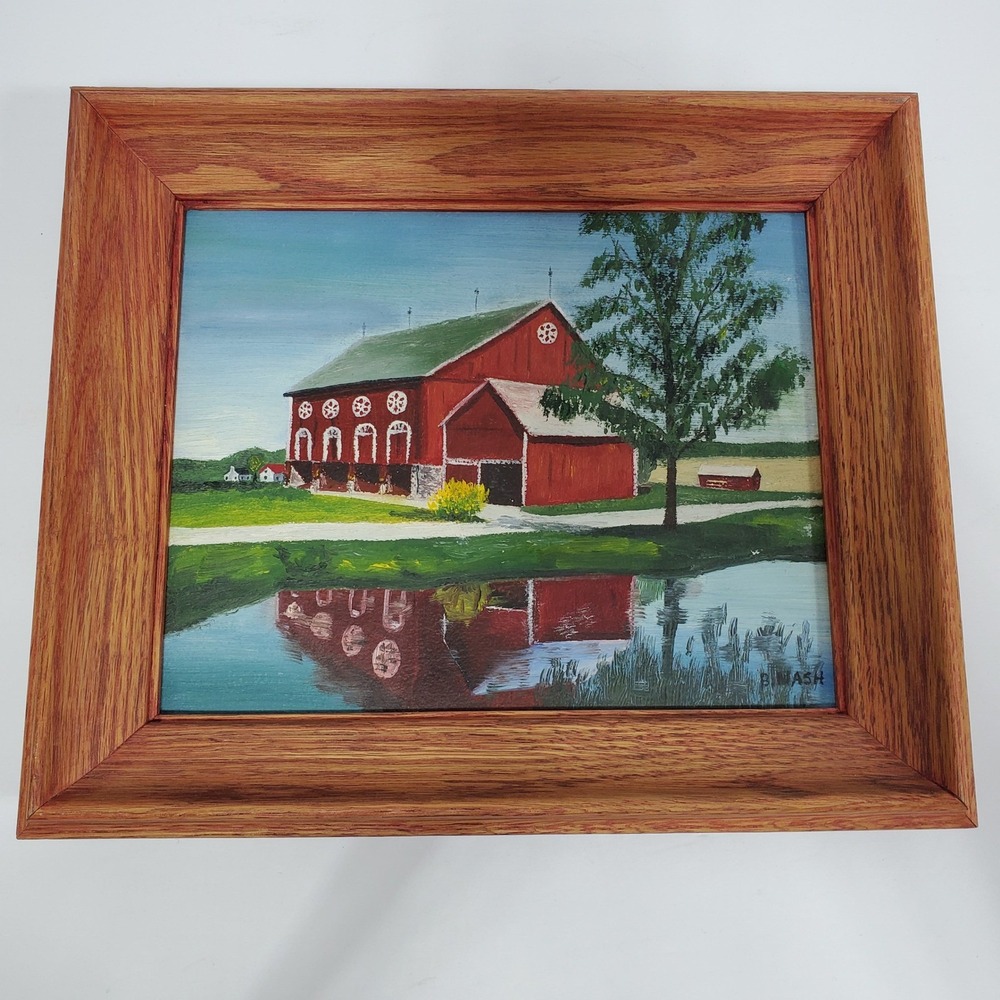 Original Barn Painting Rustic Farmhouse Red Barn Landscape Art Americana Country
